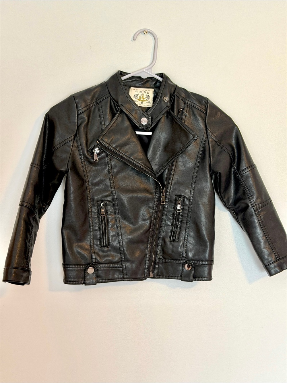 Toddler Kids Faux Leather Moto Biker Jacket Black Unisex 3T 4T